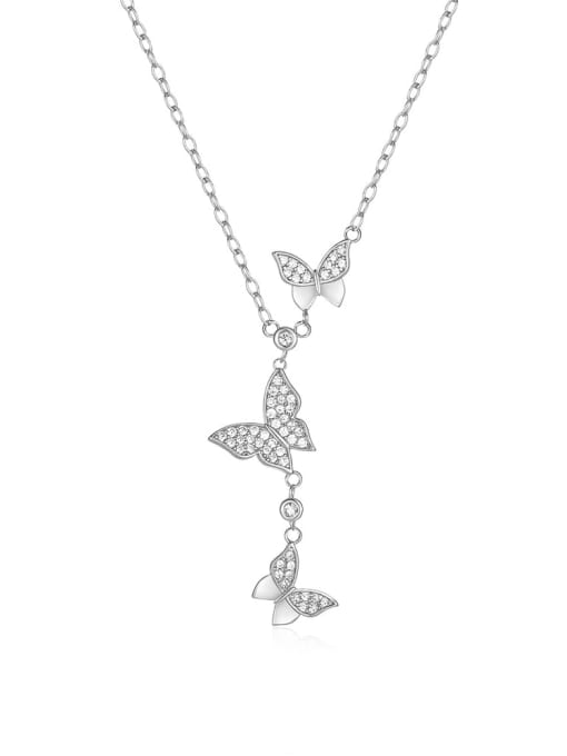 Platinum 925 Sterling Silver Cubic Zirconia Butterfly Dainty Necklace