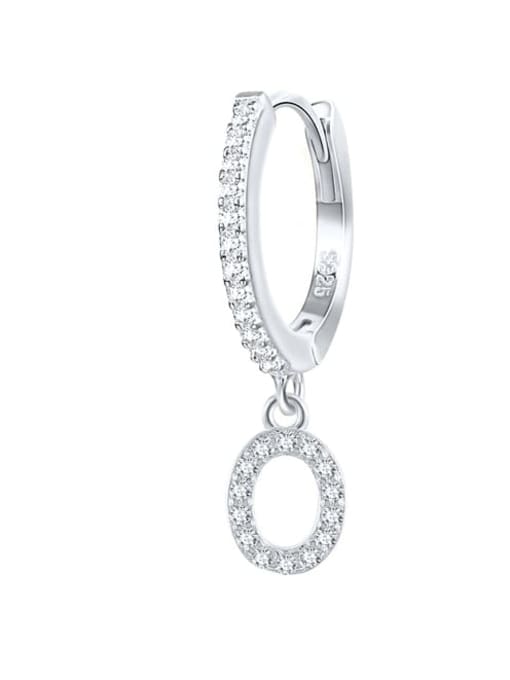 Platinum O 925 Sterling Silver Cubic Zirconia Letter Dainty Huggie Earring