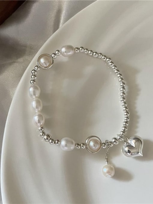 Pearl Bracelet 925 Sterling Silver Freshwater Pearl Heart Dainty Necklace