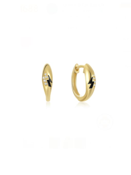 gold+black 925 Sterling Silver Cubic Zirconia Geometric Minimalist Huggie Earring