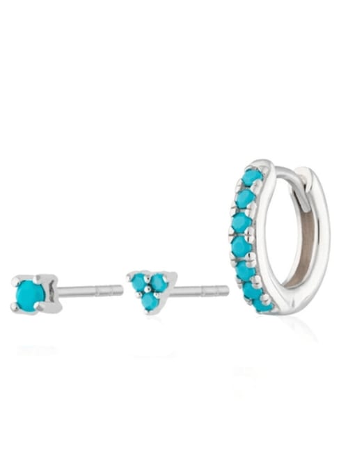 White gold+ turquoise 925 Sterling Silver Cubic Zirconia Geometric Dainty Stud Earring