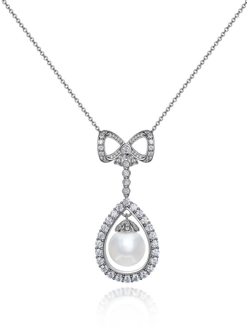 A&T Jewelry 925 Sterling Silver Imitation Pearl Water Drop Minimalist Necklace