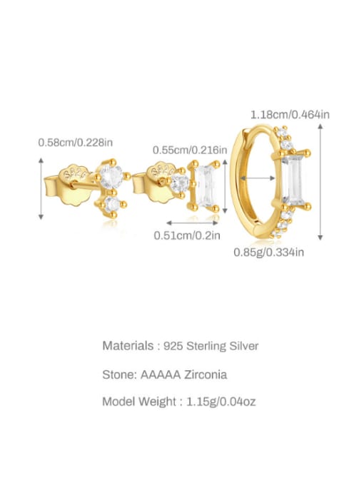 3 pieces per set, gold 2 925 Sterling Silver Cubic Zirconia Geometric Dainty Huggie Earring