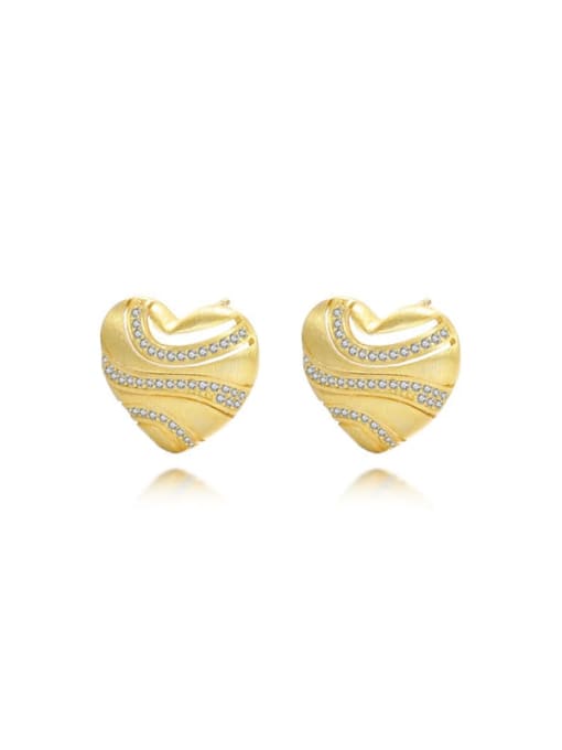 E3705 Gold 925 Sterling Silver Cubic Zirconia Heart Minimalist Stud Earring