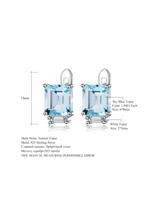 Sky Blue Topa Stone Earrings 925 Sterling Silver Swiss Blue Topaz Geometric Luxury Stud Earring
