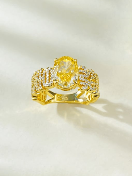 R944 Yellow Diamond Wealth Ring 925 Sterling Silver Cubic Zirconia Geometric Luxury Cocktail Ring