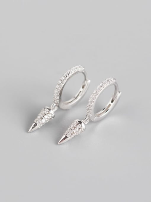 Platinum 925 Sterling Silver Rhinestone White Geometric Dainty Huggie Earring