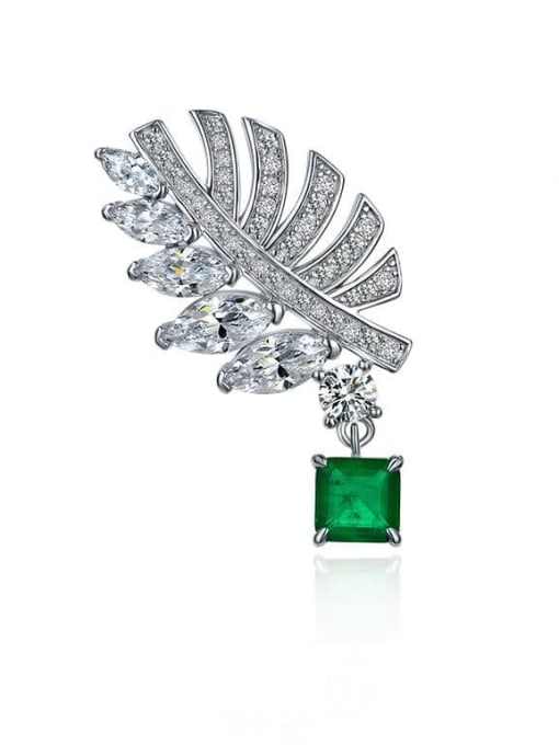 green 925 Sterling Silver High Carbon Diamond Leaf Luxury Stud Earring