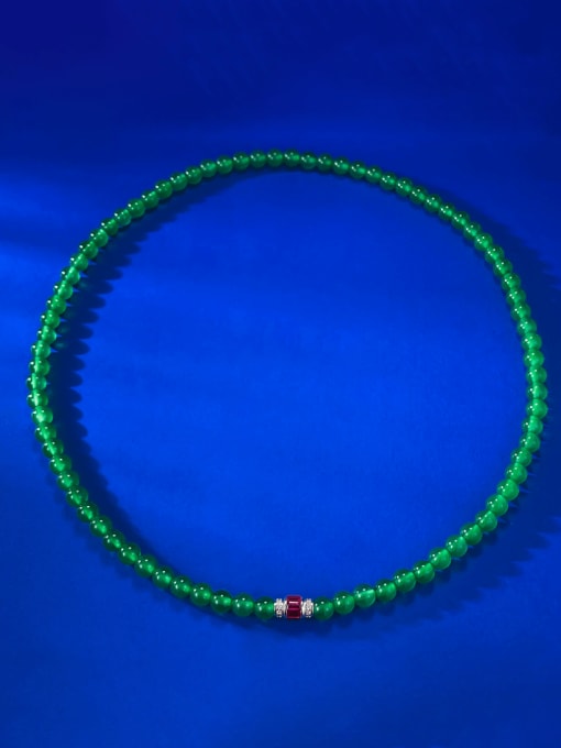 M&J 925 Sterling Silver Jade Round Vintage Beaded Necklace 1