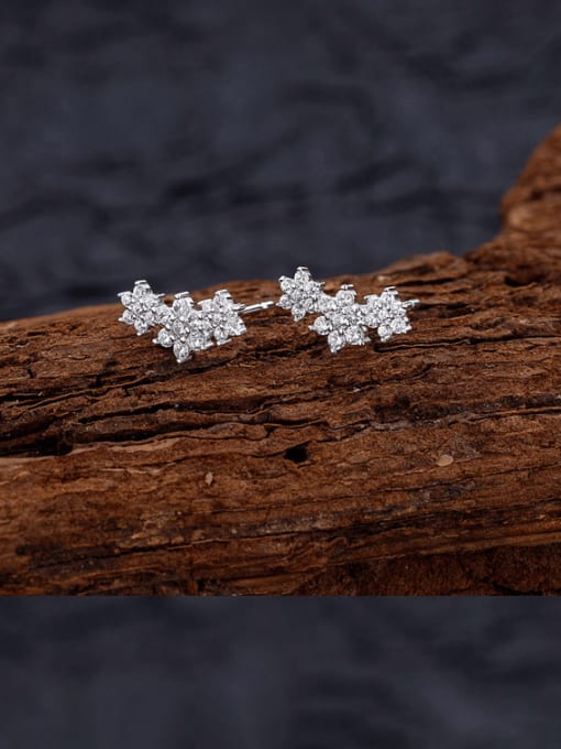 A&T Jewelry 925 Sterling Silver Cubic Zirconia Flower Dainty Stud Earring 4