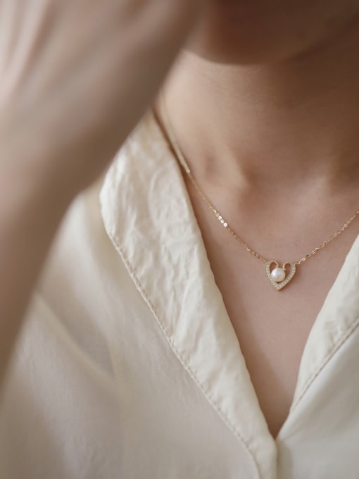 ZEMI 925 Sterling Silver Imitation Pearl Heart Dainty Necklace 3