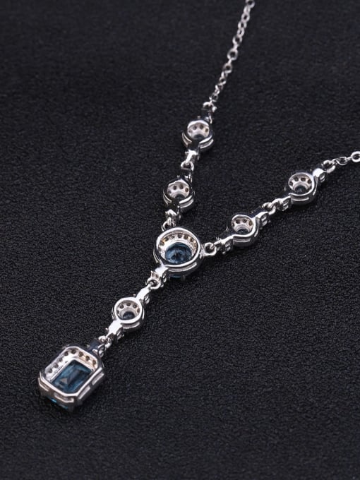 ZXI-SILVER JEWELRY 925 Sterling Silver Swiss Blue Topaz Geometric Luxury Necklace 2