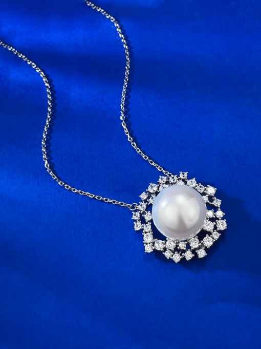 M&J 925 Sterling Silver Imitation Pearl Flower Luxury Necklace