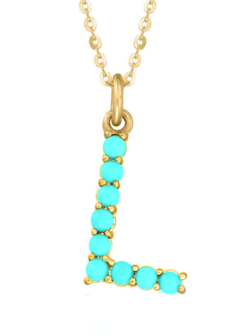 Gold L 925 Sterling Silver Turquoise Letter Dainty Necklace