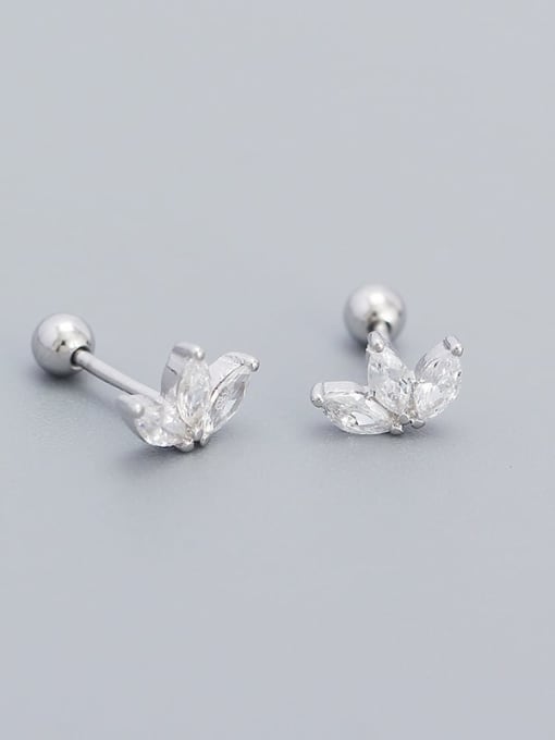 Platinum 925 Sterling Silver Cubic Zirconia Leaf Minimalist Stud Earring