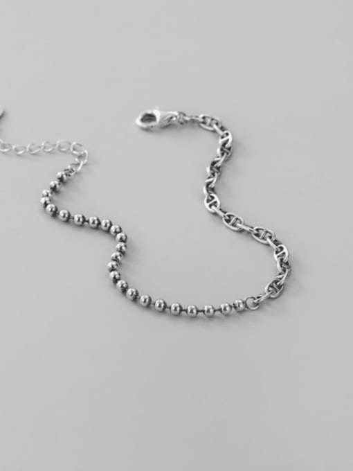 Pig nose splicing chain 925 Sterling Silver Asymmetric Hollow Geometric chain Vintage Beaded Bracelet