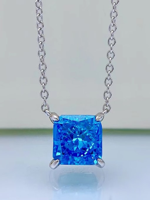蓝色 925 Sterling Silver High Carbon Diamond Square Dainty Necklace