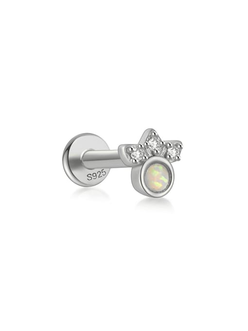 Platinum single 7 925 Sterling Silver Synthetic Opal Geometric Dainty Single Earring(Single-Only One)
