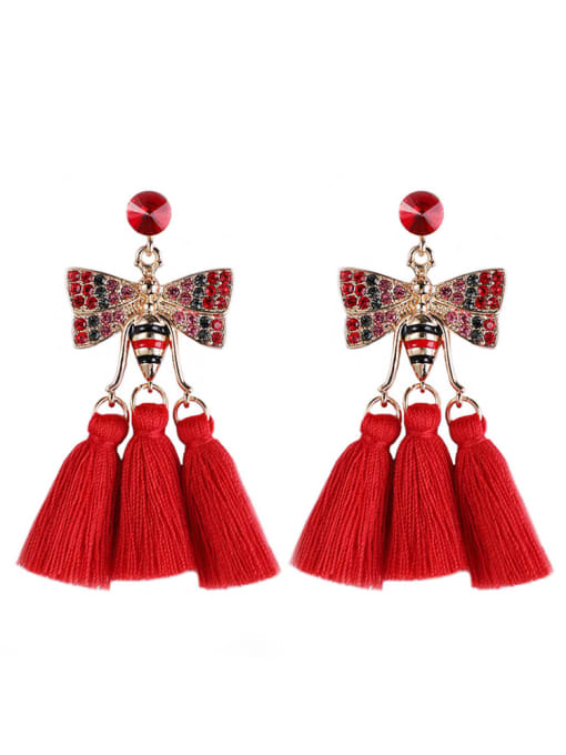 Red e68811 Alloy Cotton Rope Tassel Bohemia Hand-Woven Drop Earring