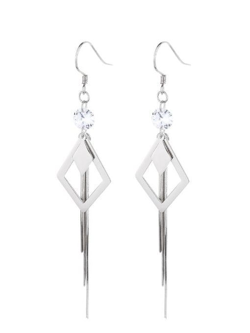124r white gold, about 3.9G, right 925 Sterling Silver Cubic Zirconia Geometric Trend Threader Earring
