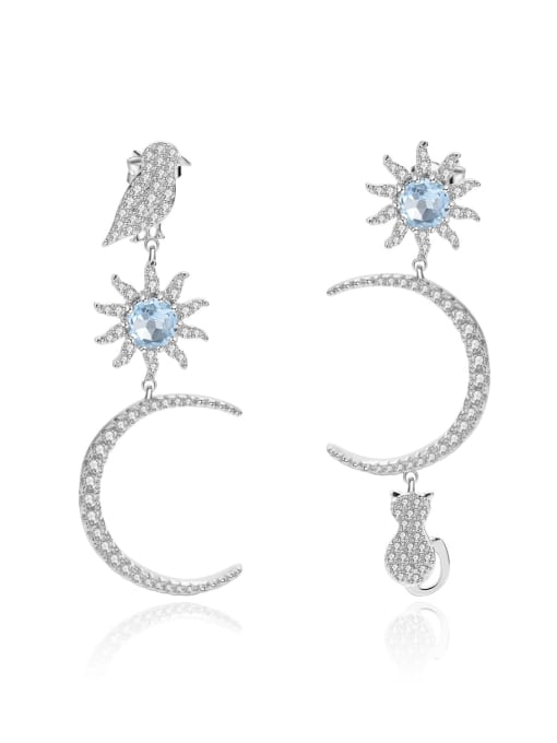Sky blue topA Stone Earrings 925 Sterling Silver Cubic Zirconia Moon Luxury Drop Earring