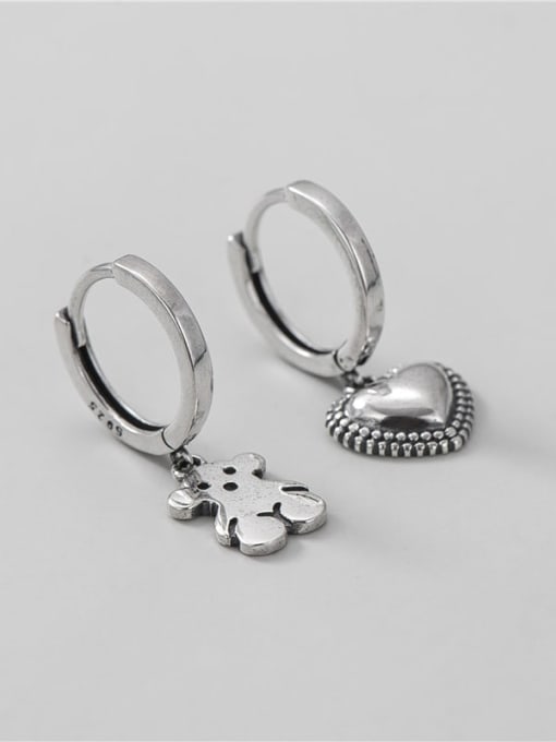 Love Bear Earrings 925 Sterling Silver Heart Vintage Huggie Earring
