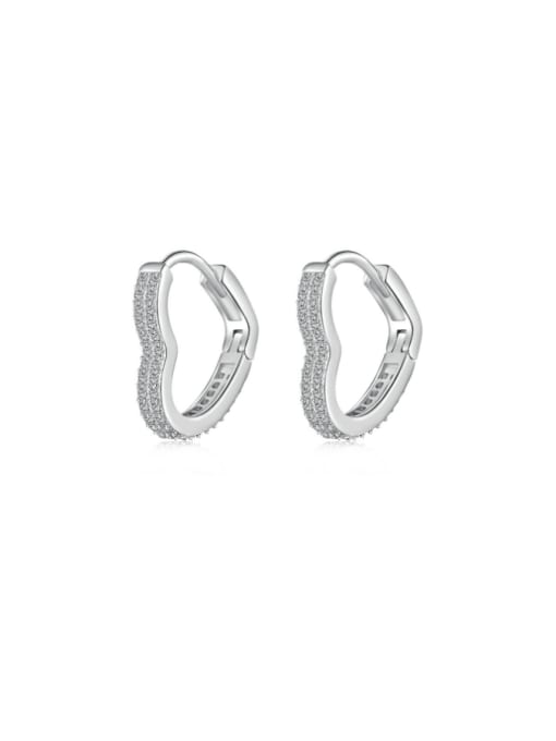 DY110208 S W WH 925 Sterling Silver Cubic Zirconia Heart Dainty Huggie Earring