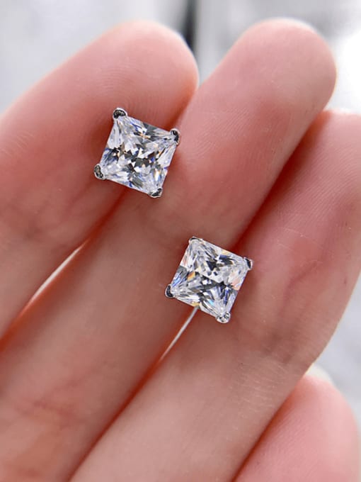 M&J 925 Sterling Silver High Carbon Diamond Square Dainty Stud Earring 1