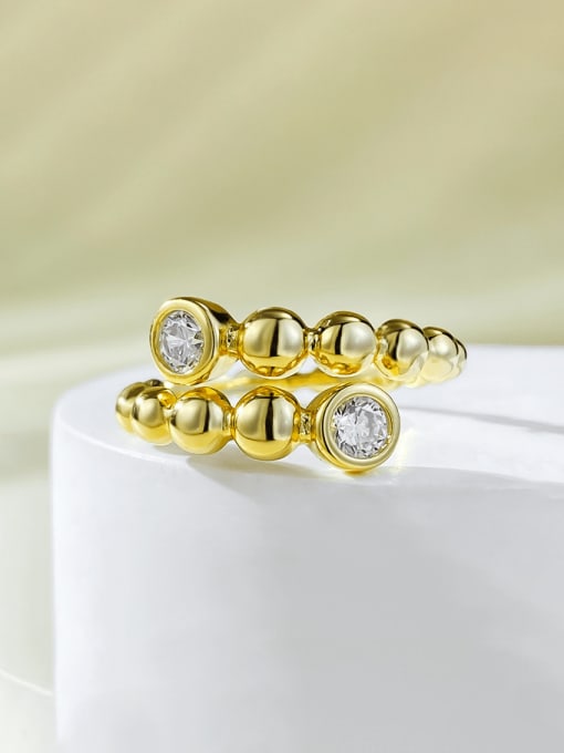 K058 Gold Bead Ring 925 Sterling Silver Rhinestone Geometric Minimalist Bead Ring