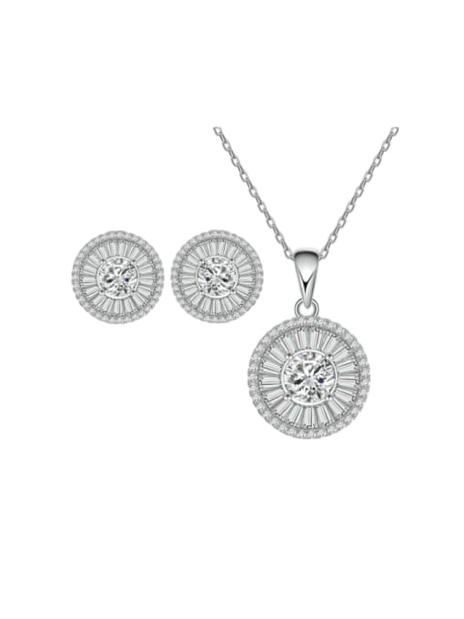 A&T Jewelry 925 Sterling Silver Cubic Zirconia Minimalist Geometric  Earring and Necklace Set 0