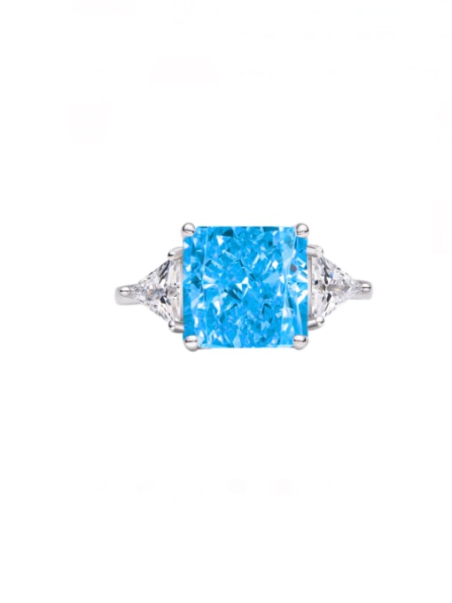 Light sea blue 18# 925 Sterling Silver High Carbon Diamond Geometric Luxury Band Ring