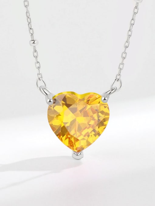 Platinum  (yellow diamond) 925 Sterling Silver Cubic Zirconia Heart Minimalist Necklace