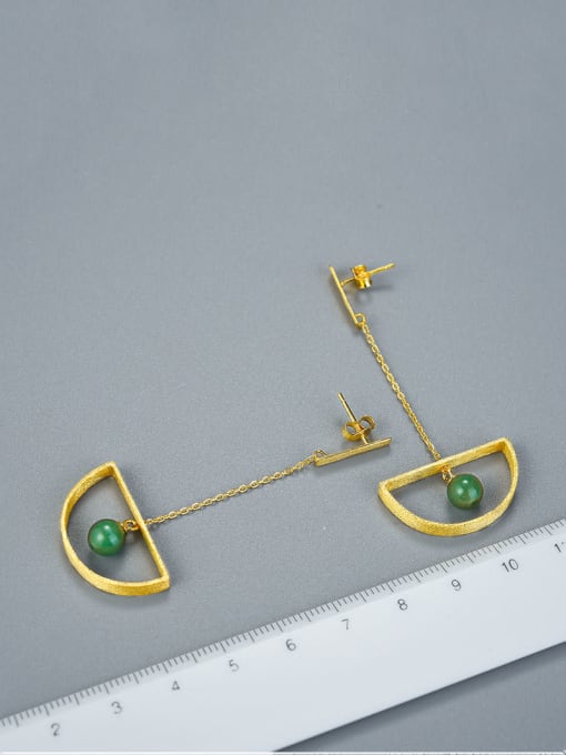 golden 925 Sterling Silver Natural Stone Openwork fan-shaped handmade Geometric Artisan Drop Earring