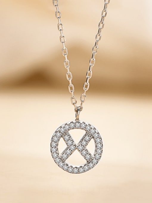 A&T Jewelry 925 Sterling Silver Cubic Zirconia Geometric Minimalist Necklace 1