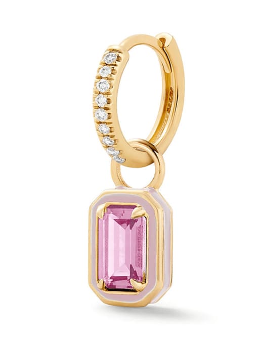 Single golden pink diamond 925 Sterling Silver Cubic Zirconia Geometric Minimalist Single Earring(Single-Only One)