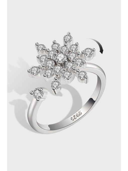 PNJ-Silver 925 Sterling Silver Cubic Zirconia Rotate Flower Cute Band Ring