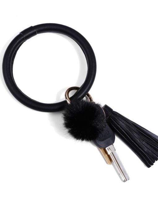 K68131 black Alloy Tassel Mink-like fur Leather Hand ring/Key Chain