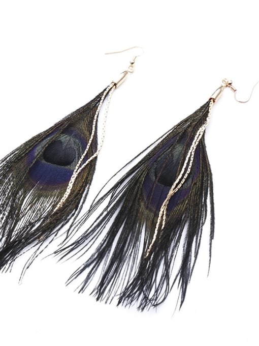 black Alloy Feather Tassel Bohemia Hand-Woven Drop Earring