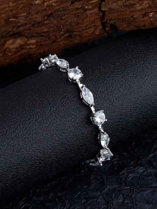 A&T Jewelry 925 Sterling Silver Cubic Zirconia Geometric Dainty Link Bracelet 2