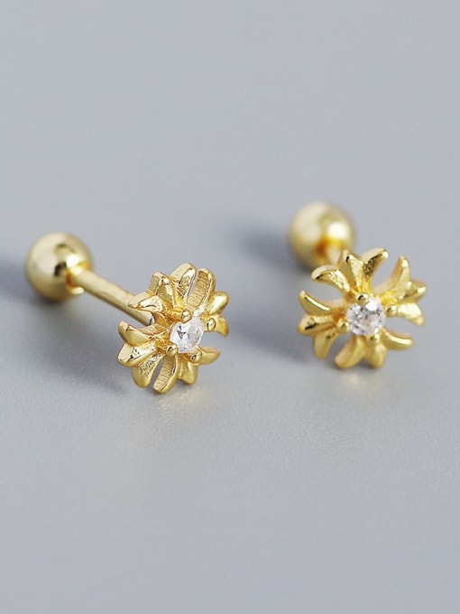 Gold 925 Sterling Silver Cubic Zirconia Flower Minimalist Stud Earring