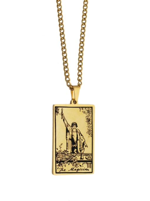 Golden The Magician's Tarot hip hop stainless steel titanium steel necklace