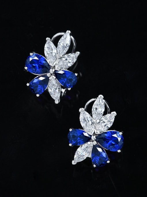 A&T Jewelry 925 Sterling Silver High Carbon Diamond Flower Luxury Stud Earring 2