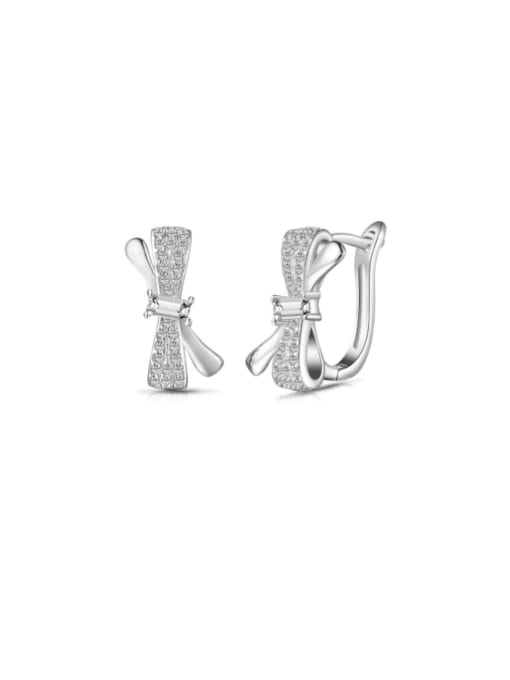 Platinum+White 925 Sterling Silver Cubic Zirconia Bowknot Dainty Huggie Earring