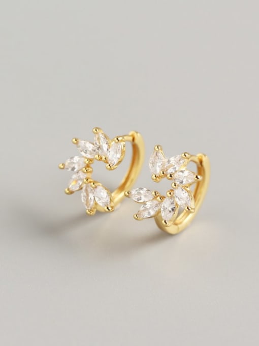 Gold 925 Sterling Silver Cubic Zirconia White Flower Dainty Huggie Earring