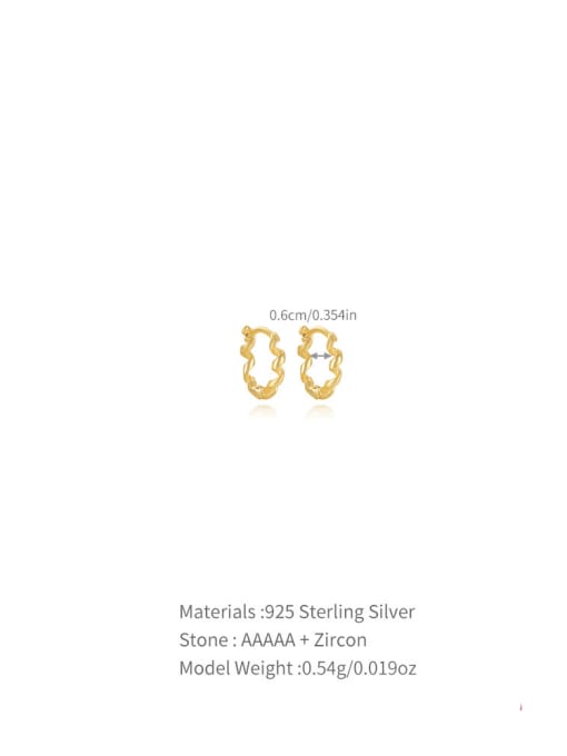 Gold 6MM 925 Sterling Silver Wave  Geometric Dainty Huggie Earring