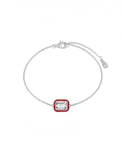 DY150164 S W WH 925 Sterling Silver Cubic Zirconia Enamel Geometric Minimalist Link Bracelet