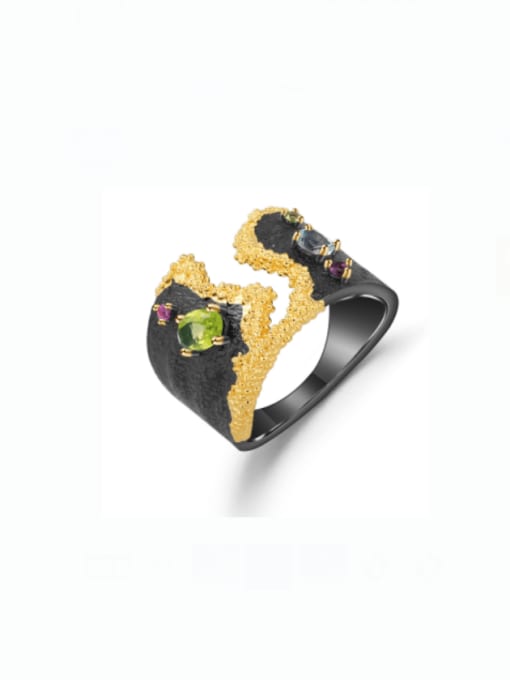 Natural olivine Amethyst Topaz Ring 925 Sterling Silver Natural Stone Geometric Vintage Band Ring