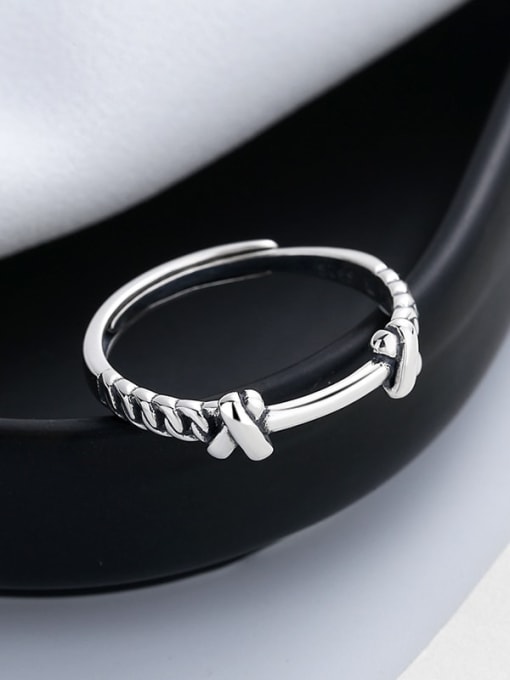 TAIS 925 Sterling Silver Geometric Vintage Knot Chain Band Ring 2