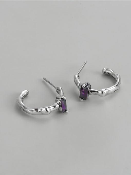 purple 925 Sterling Silver Cubic Zirconia Geometric Minimalist Earring