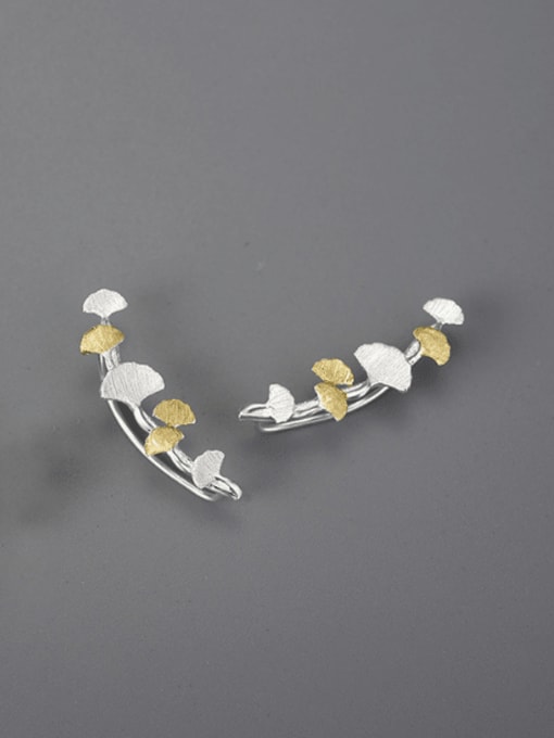 Color separation leaf (LFJA0137E2) 925 Sterling Silver Leaf Artisan Hook Earring